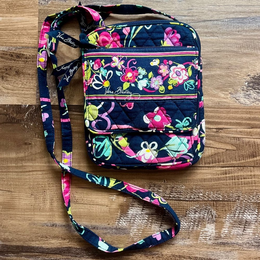 Vera Bradley Mini Hipster Purse | Ribbons Pattern | Blue Pink Purple Floral Bag